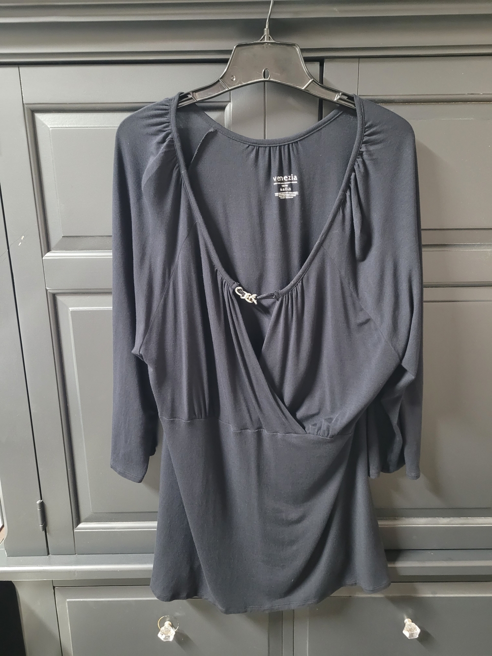 Venezia Black Drape Wrap Top